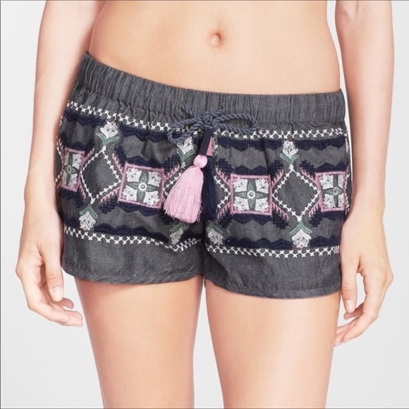 Anna Sui x O’Neill Eureka Embroidered Shorts Boho Aztec Tribal Woven Rope S - Picture 1 of 8